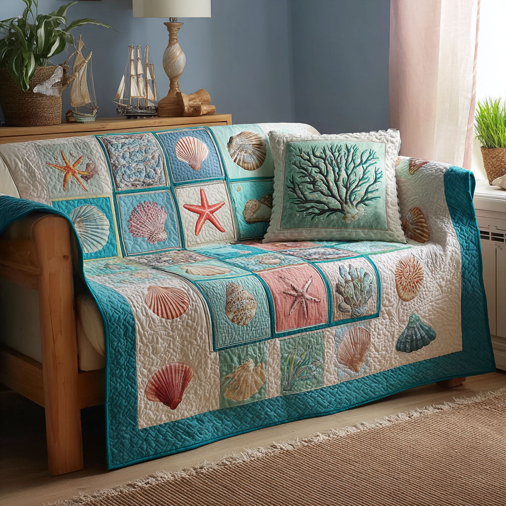 Coastal Dream Quilted Sofa Cover Sofa Cover Couch Ocean Gift For Beach Lover