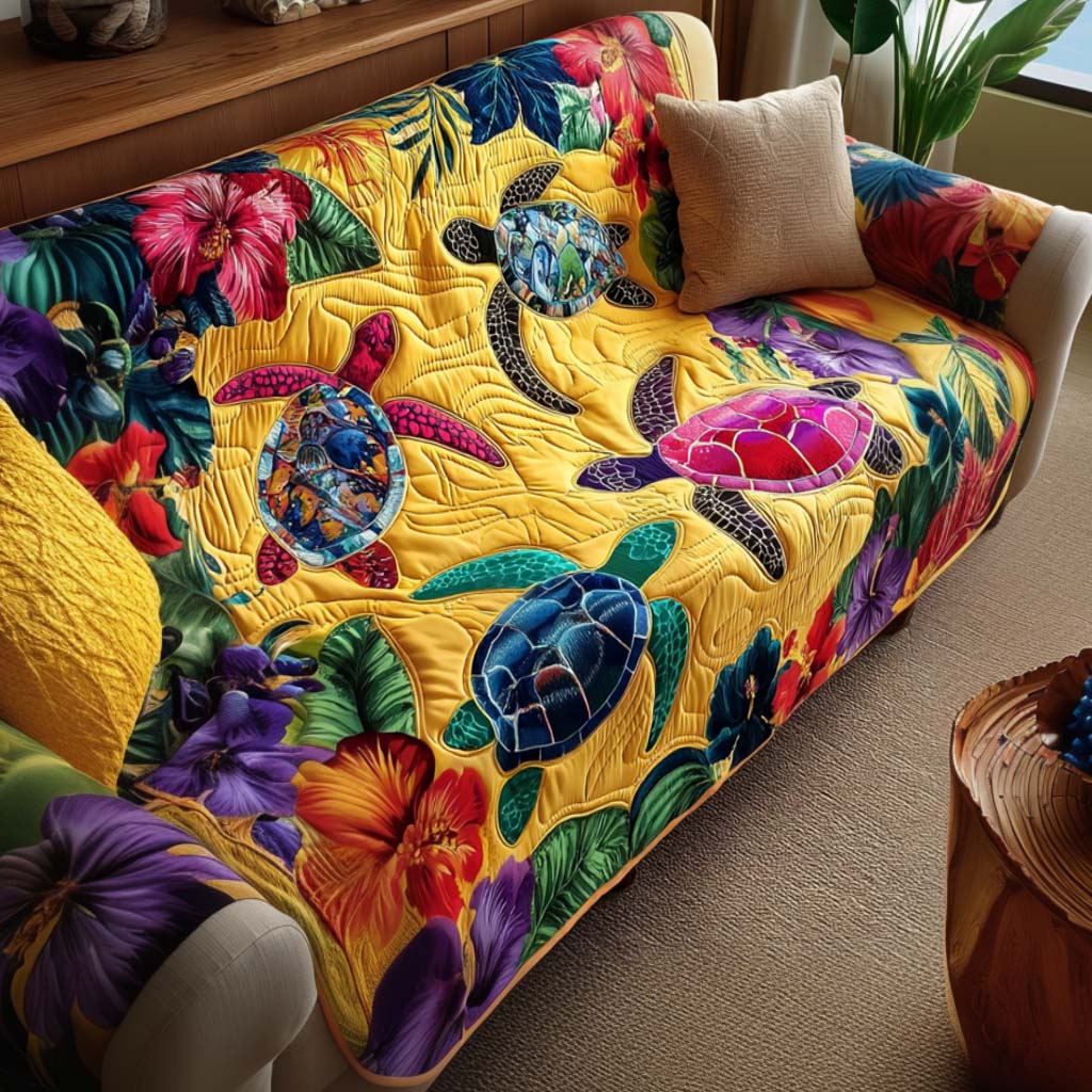 Coastal Drift Quilted Sofa Cover Furniture Protectors For Sofas Sea Turtle Merchandise