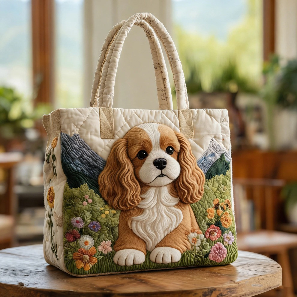 Cocker Spaniel Quilted Tote Bag Cute Dog Spring Floral Totes Gifts For Cocker Spaniel Lovers