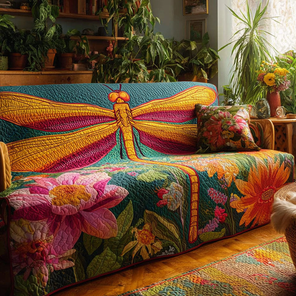 Color Bloom Quilted Sofa Cover Couch Protector Great Dragonfly Lover Gifts