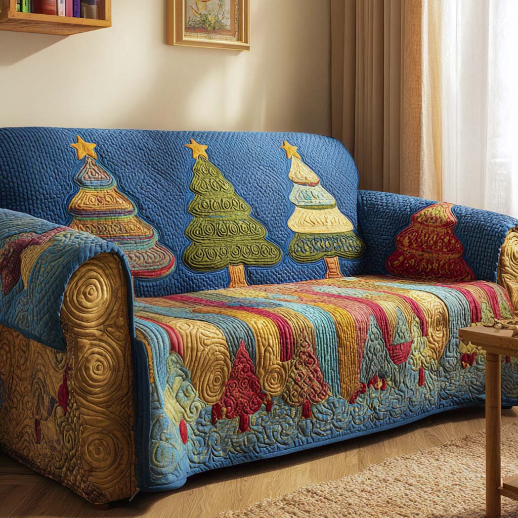 Colorburst Christmas Trees Quilted Sofa Cover Family Room Furniture Ideas Best Family Presents For Christmas