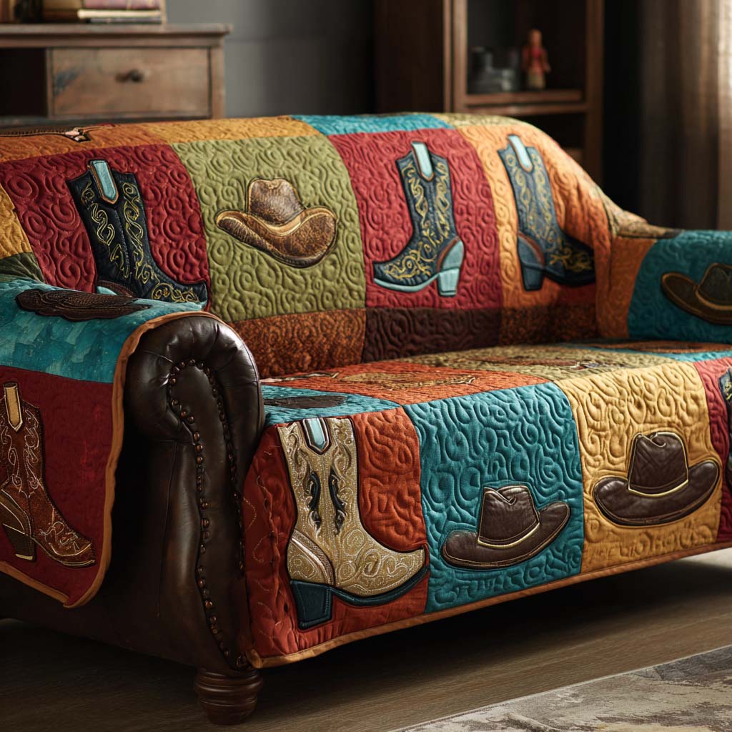 Colorful Boot Row Quilted Sofa Cover Sofa Cover For Couch Christmas Presents For Cowboys