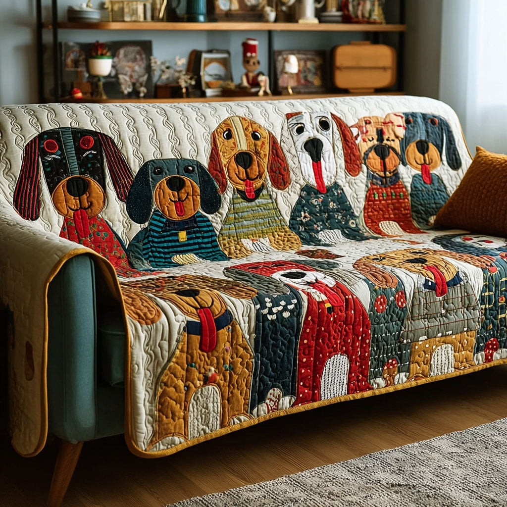 Colorful Canines Quilted Sofa Cover Couch Covers For Couches Dog Presents For Humans