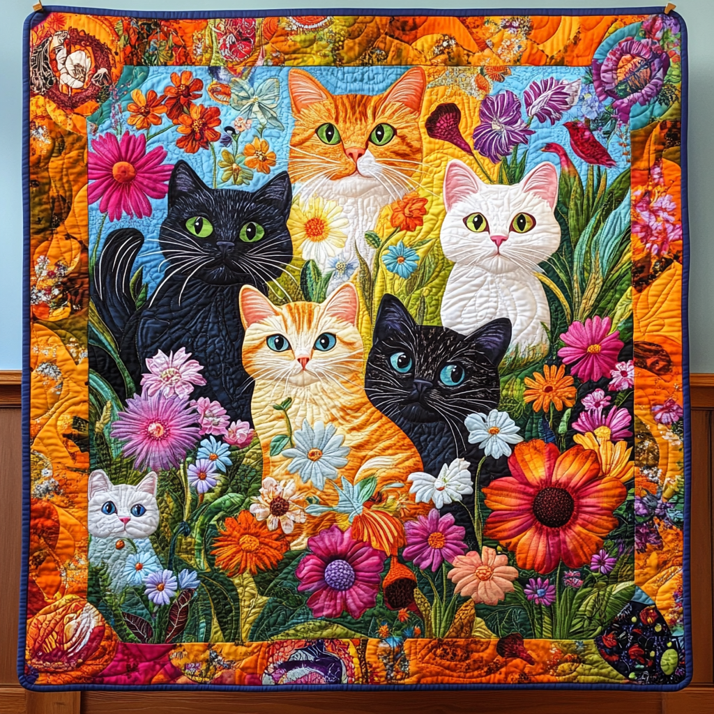 Colorful Cat Peeking Quilted Blanket Best Bedding Sets Unique Gifts For Cat Onwers