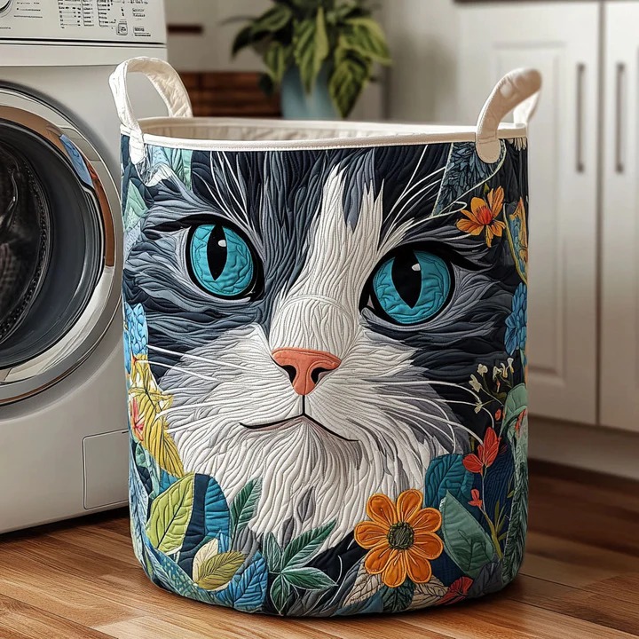Colorful Cats Quilted Laundry Basket Boho Rainbow Cat Home Storage Best Gift For Cat Lovers