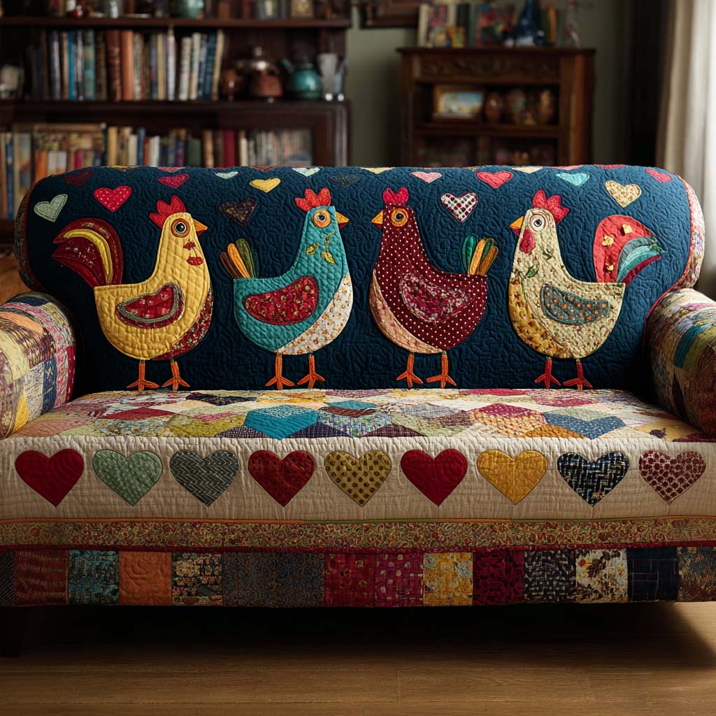 Colorful Chicken Row Quilted Sofa Cover Sofa Couch Slipcover Chicken Novelty Gifts