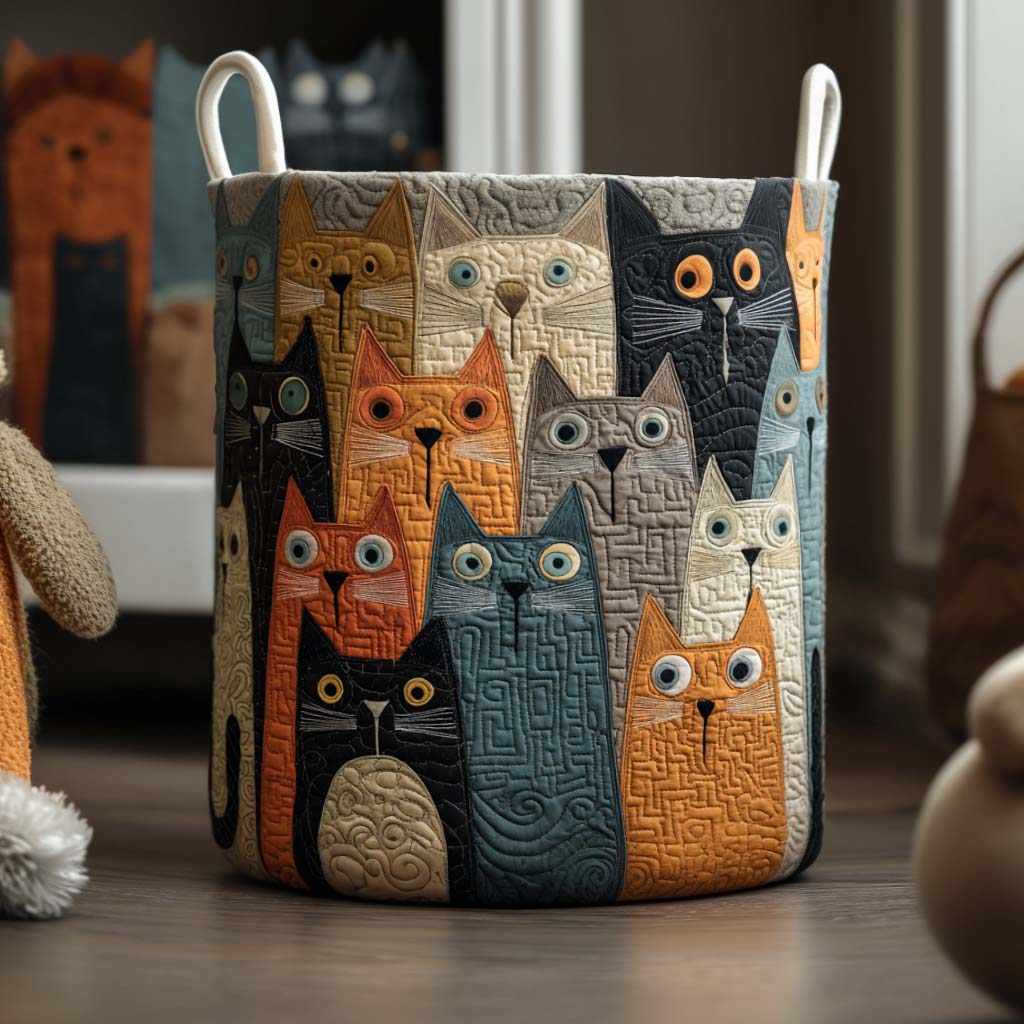Colorful Crowd Quilted Laundry Basket Large Capacity Quilted Laundry Basket for Clothes Storage