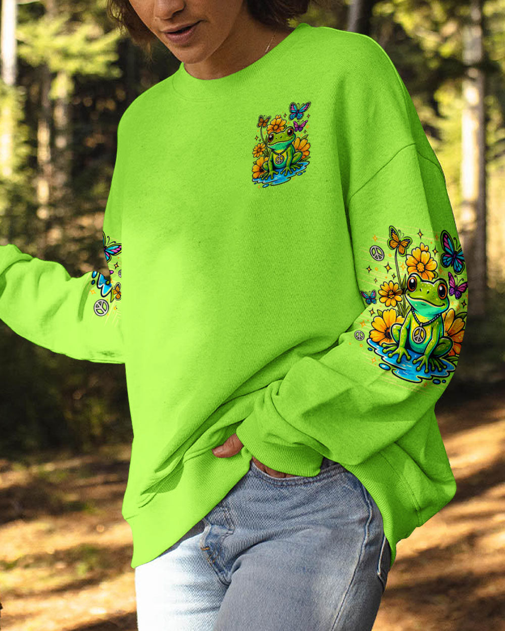 Colorful Frog Be You The World Will Adjust Sweatshirt Bright Green Motivational Gift For Her - Image 2