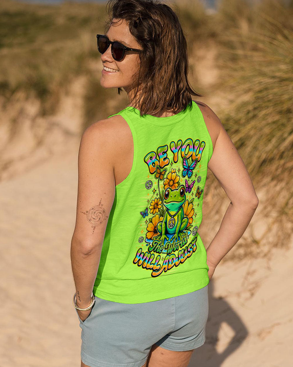 Colorful Frog Be You The World Will Adjust Tank Top Motivational Quote Merch Gift For Her