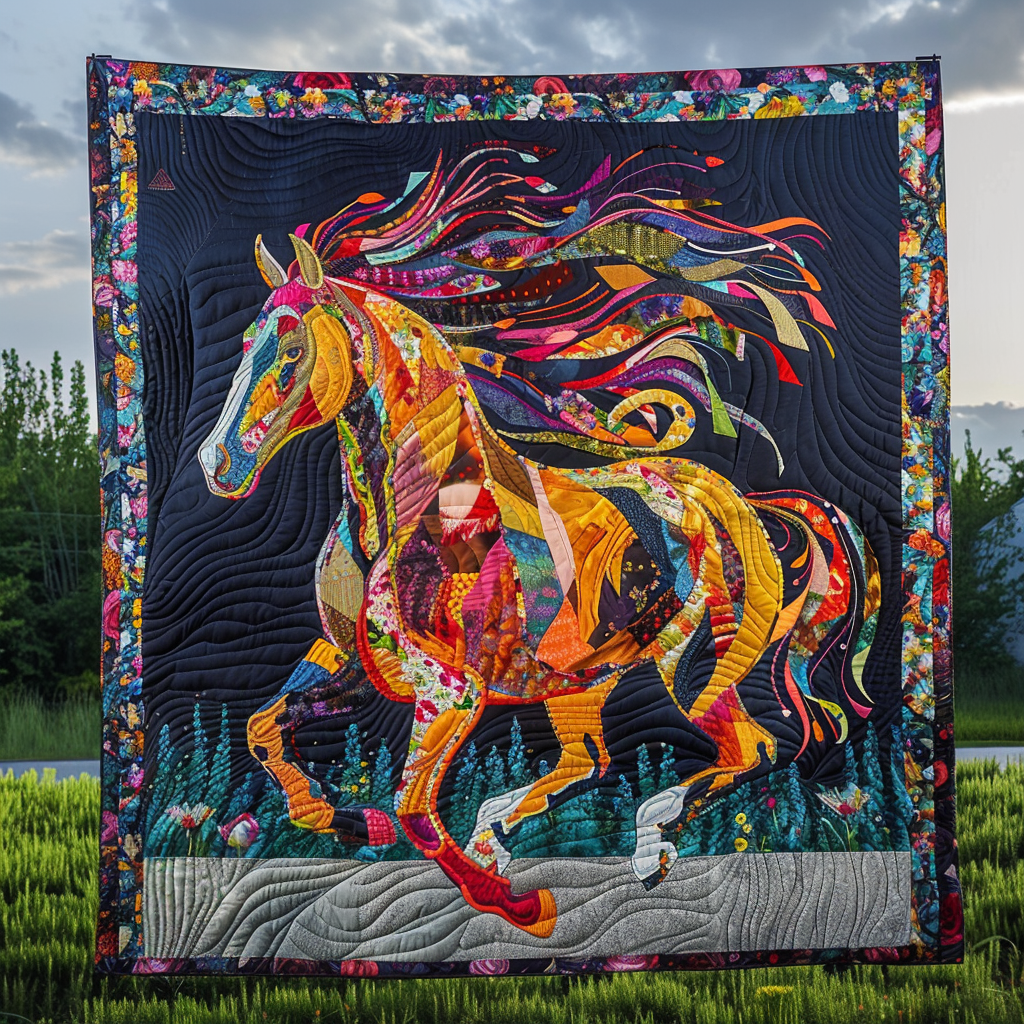 Colorful Galloping Horse Quilted Blanket Bedroom Decorations Step Dad Gifts