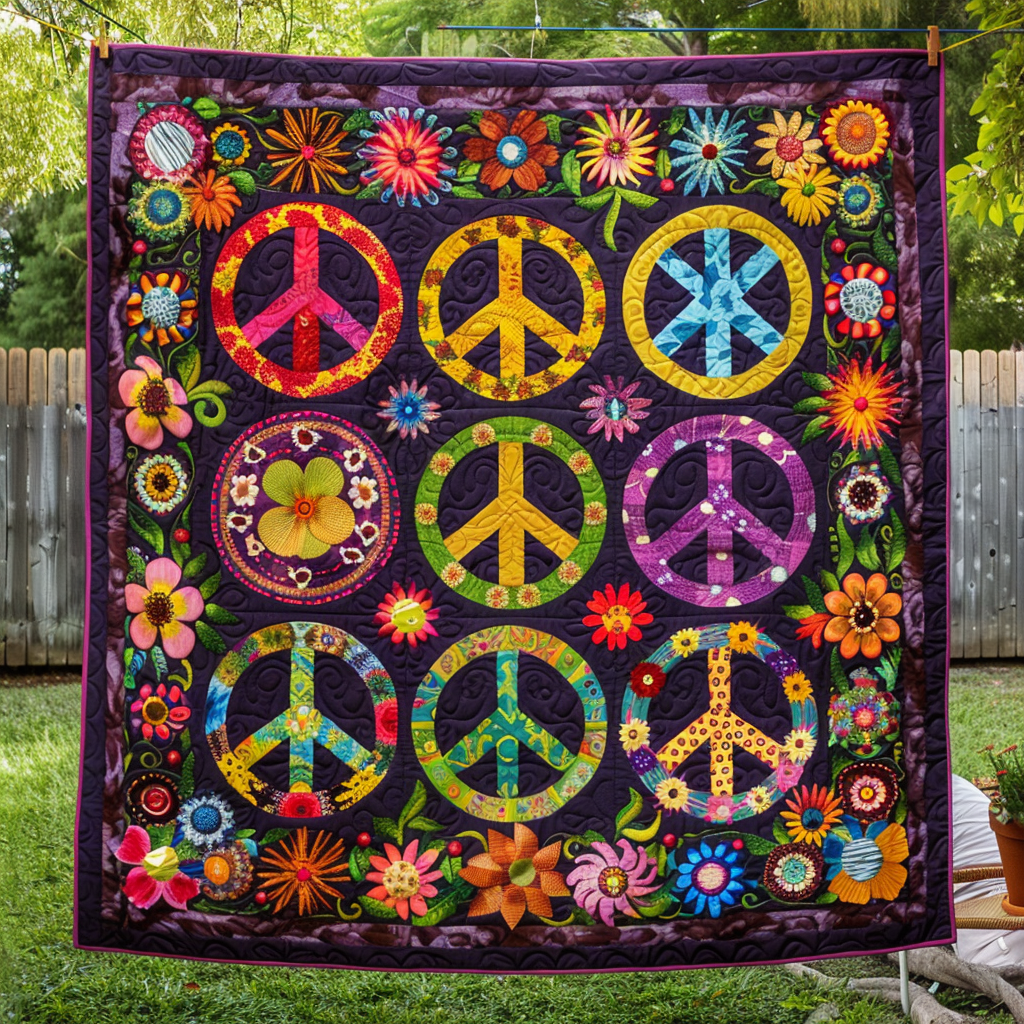 Colorful Peace Signs Quilted Blanket Bed Decorations Creative Mother's Day Gifts