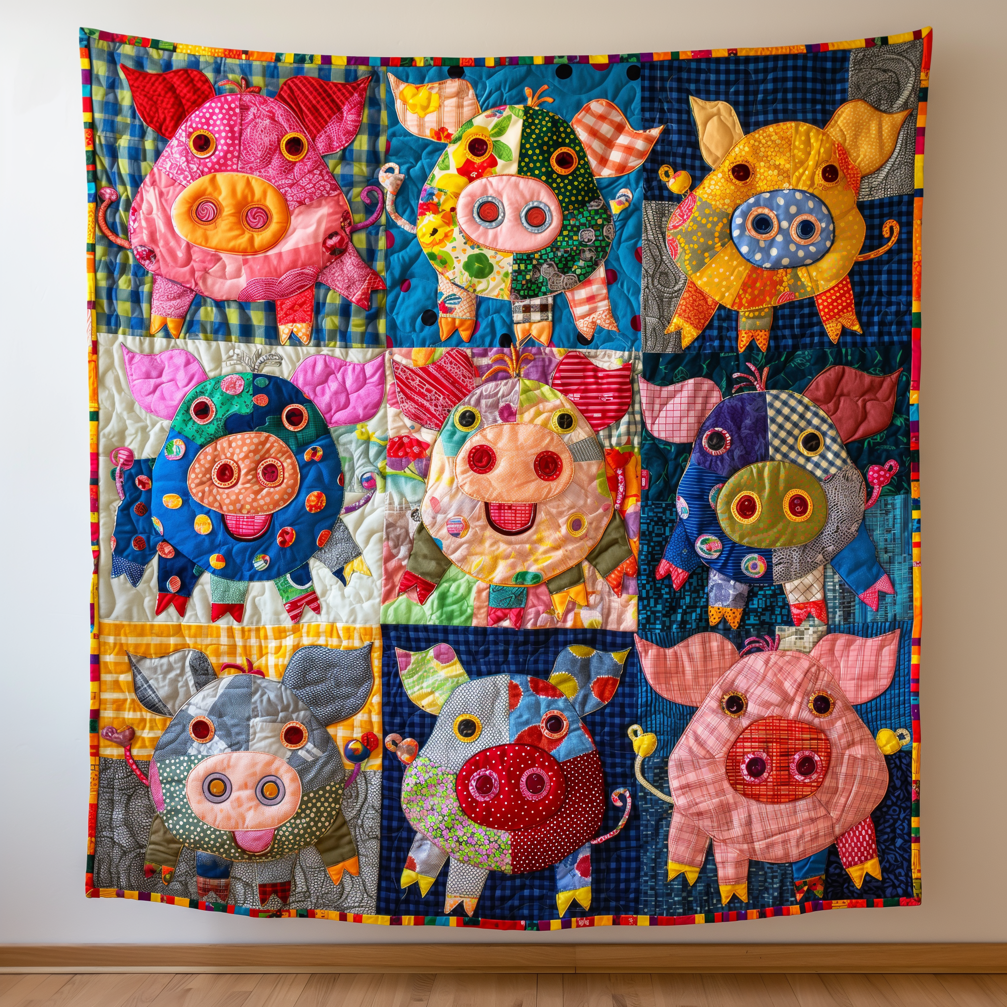 Colorful Pig Haven Quilted Blanket Over The Bed Decor Moms Day Gift