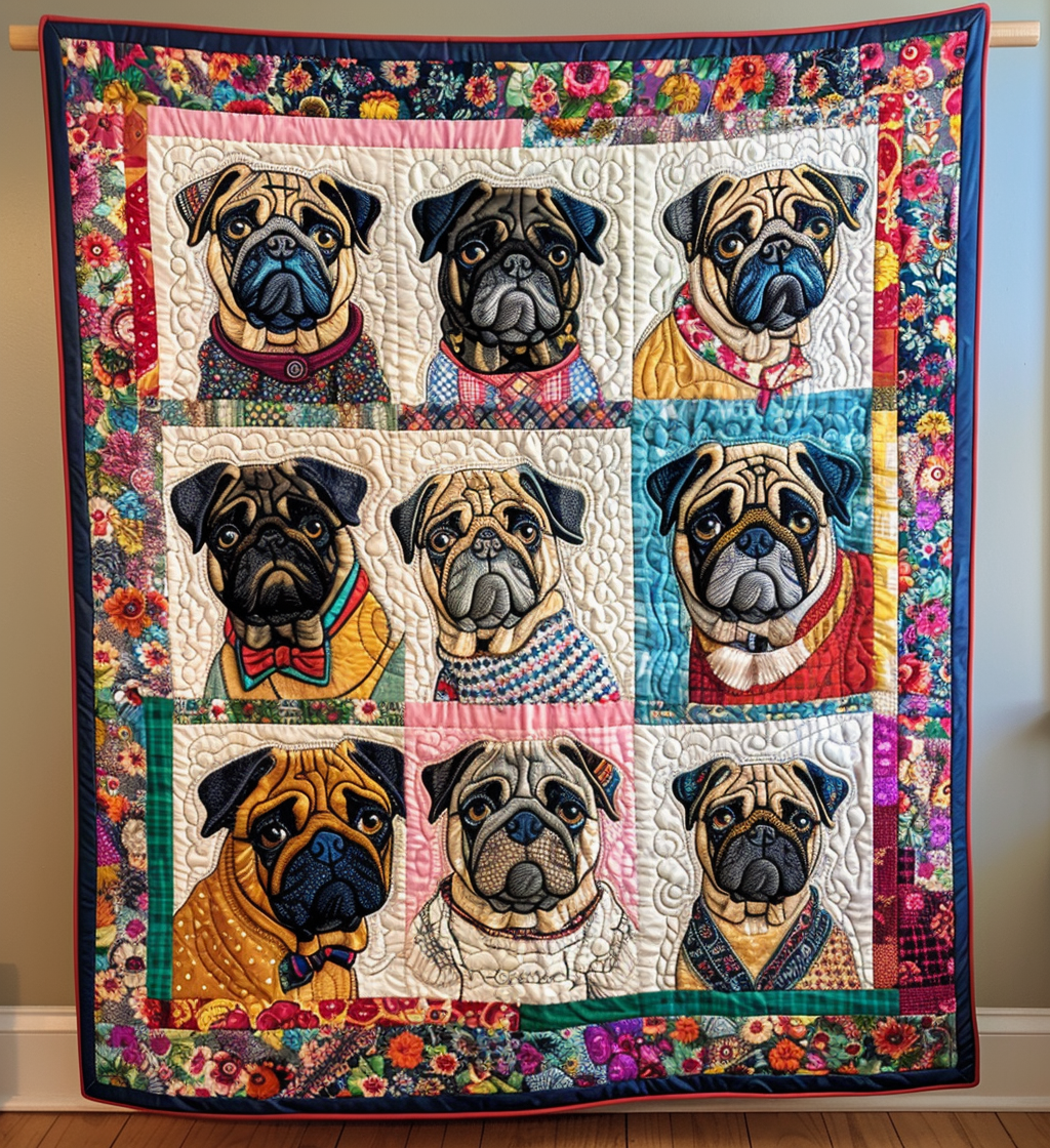 Colorful Pugs Quilted Blanket Great Sheet Sets Best Gifts For Pug Lovers