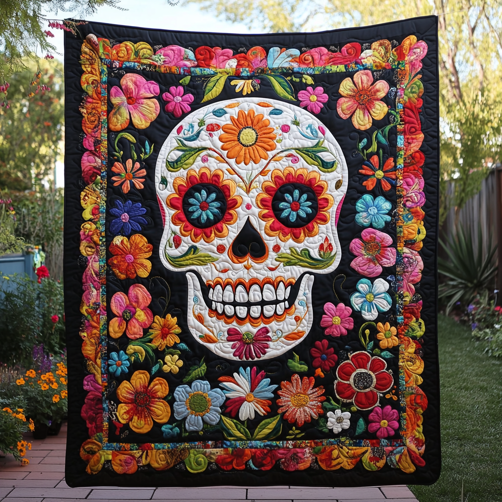 Colorful Sugar Skull Quilted Blanket Comforter And Sheet Sets Gifts For Dia De Los Muertos