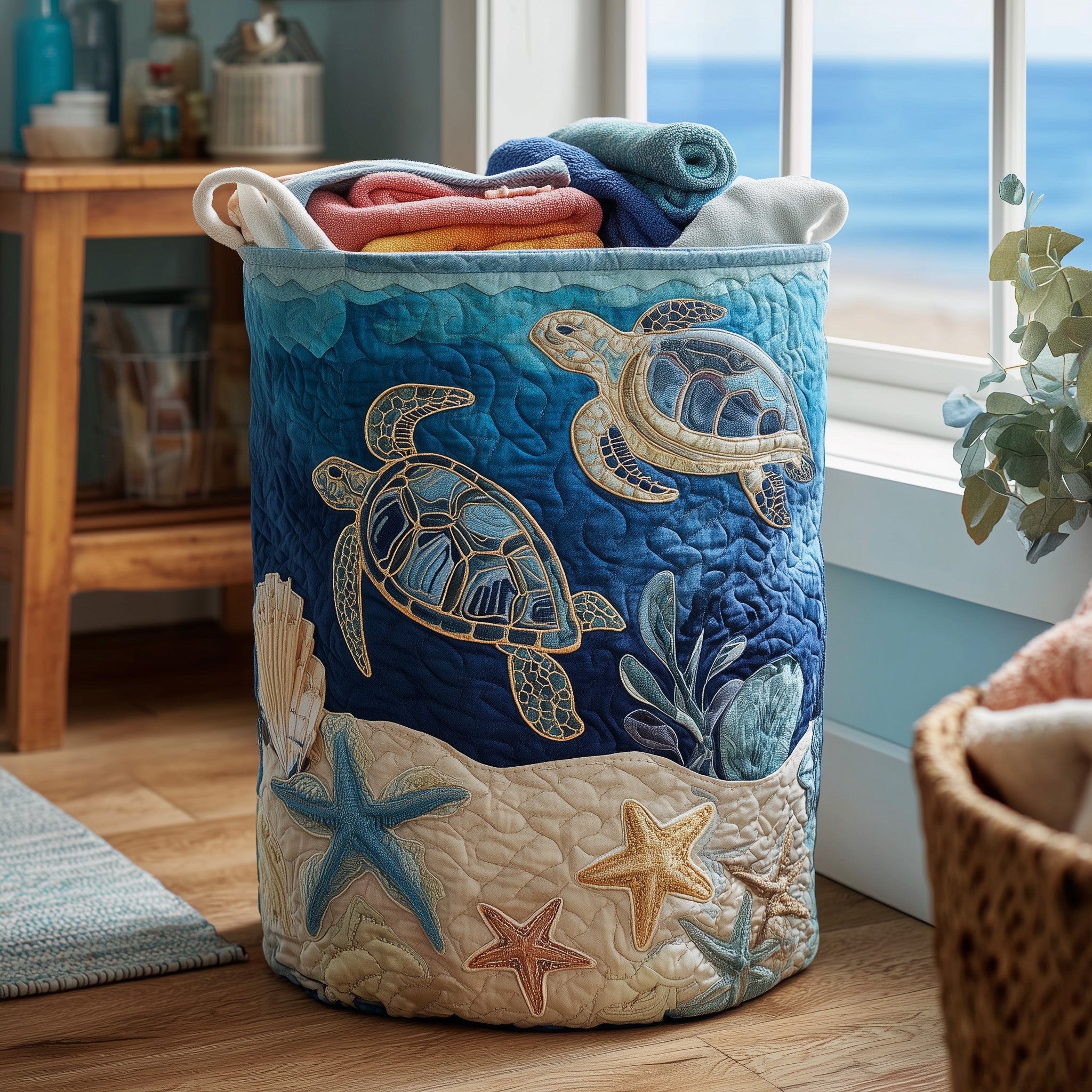 Cool Sea Turtle Quilted Laundry Basket Beautiful Gifts For Turtle Lovers