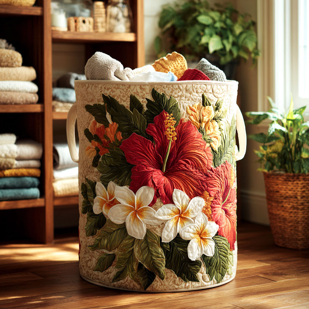 Coral Charm Quilted Laundry Basket Quilted Fabric Laundry Bin for Organized Living