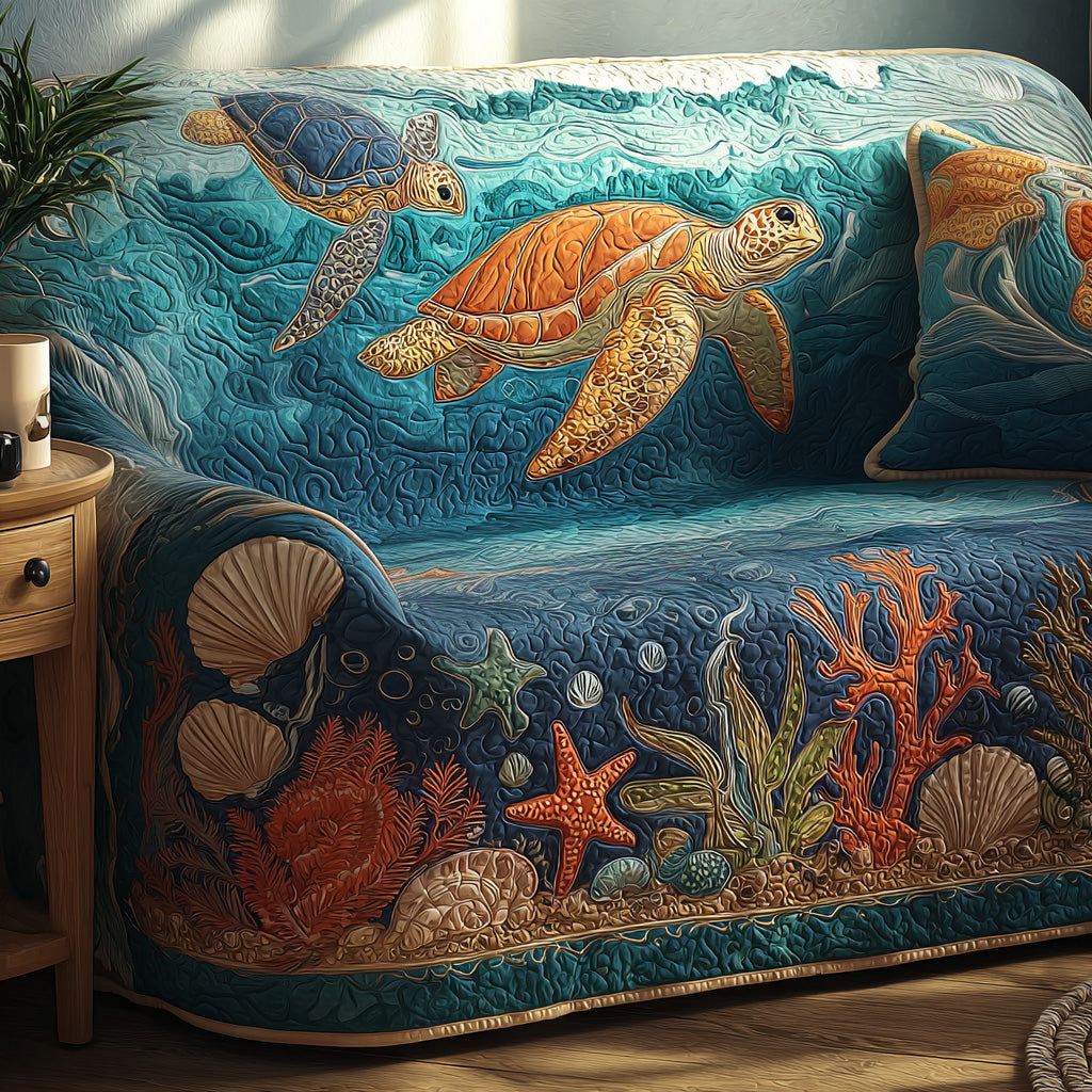 Coral Haven Swim Quilted Sofa Cover Family Room Ideas Christmas Gifts For People Who Loves Sea Turtle