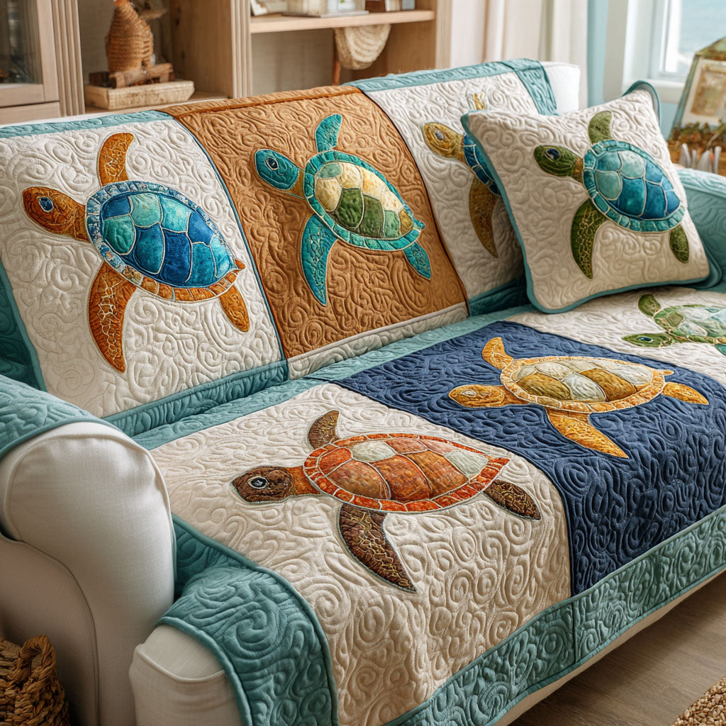 Coral Voyage Quilted Sofa Cover Couch Protector Sea Turtle Gifts For Her