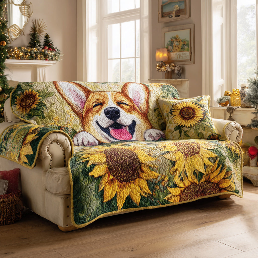 Corgi Bloom Quilted Sofa Cover Sofa Cover Couch Best Gifts For Corgi Lovers
