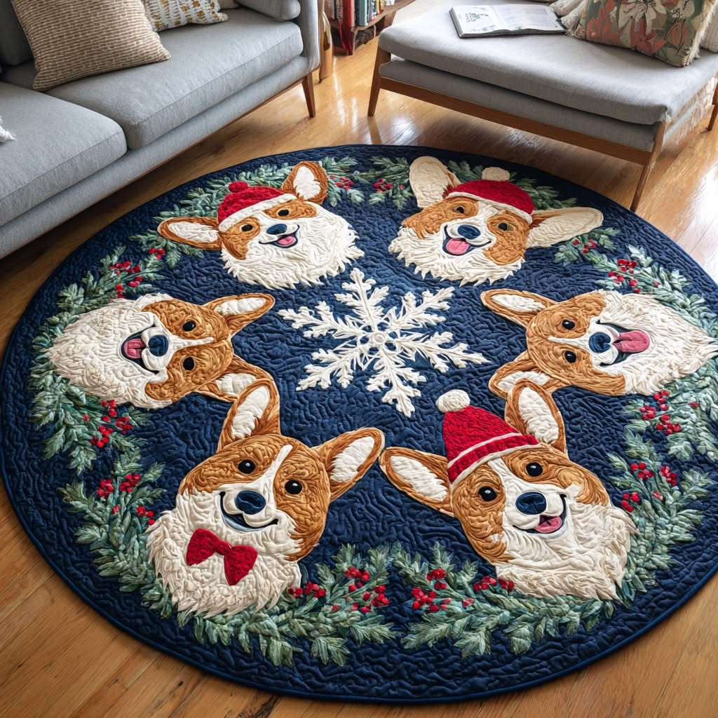 Corgi Dog Quilt Round Mat Living Room Layout Gift Ideas For Corgi Lovers
