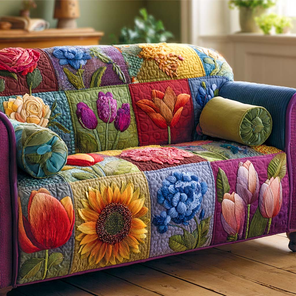 Cottage Garden Quilted Sofa Cover Living Room Decorations Gifts For Family