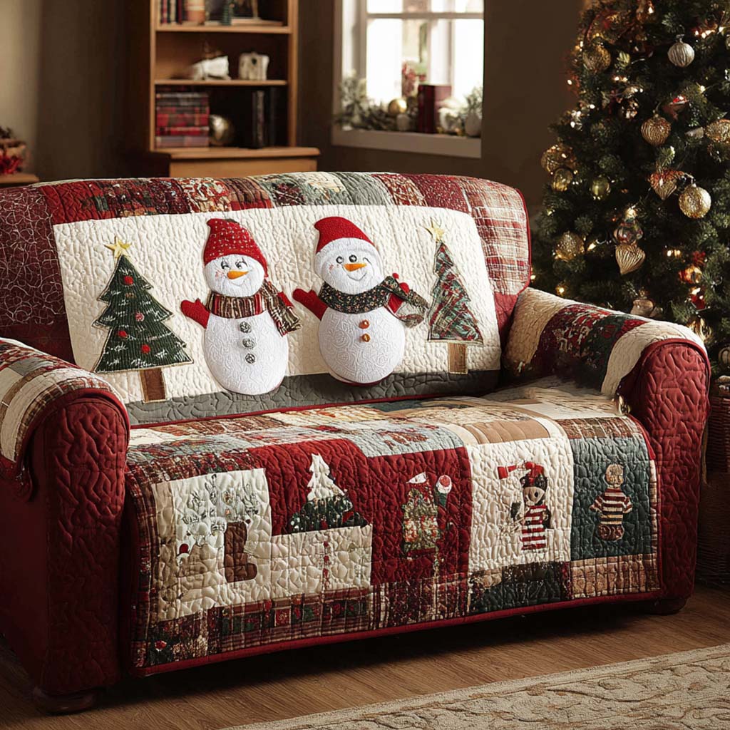 Cottage Snowmen Quilted Sofa Cover Christmas Living Decor Suggestions For Family Christmas Gifts