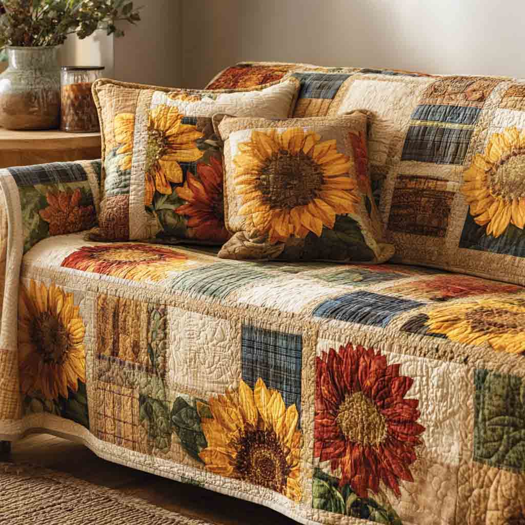 Country Bloom Quilted Sofa Cover Cool Sofa Covers Sunflower Gift Items