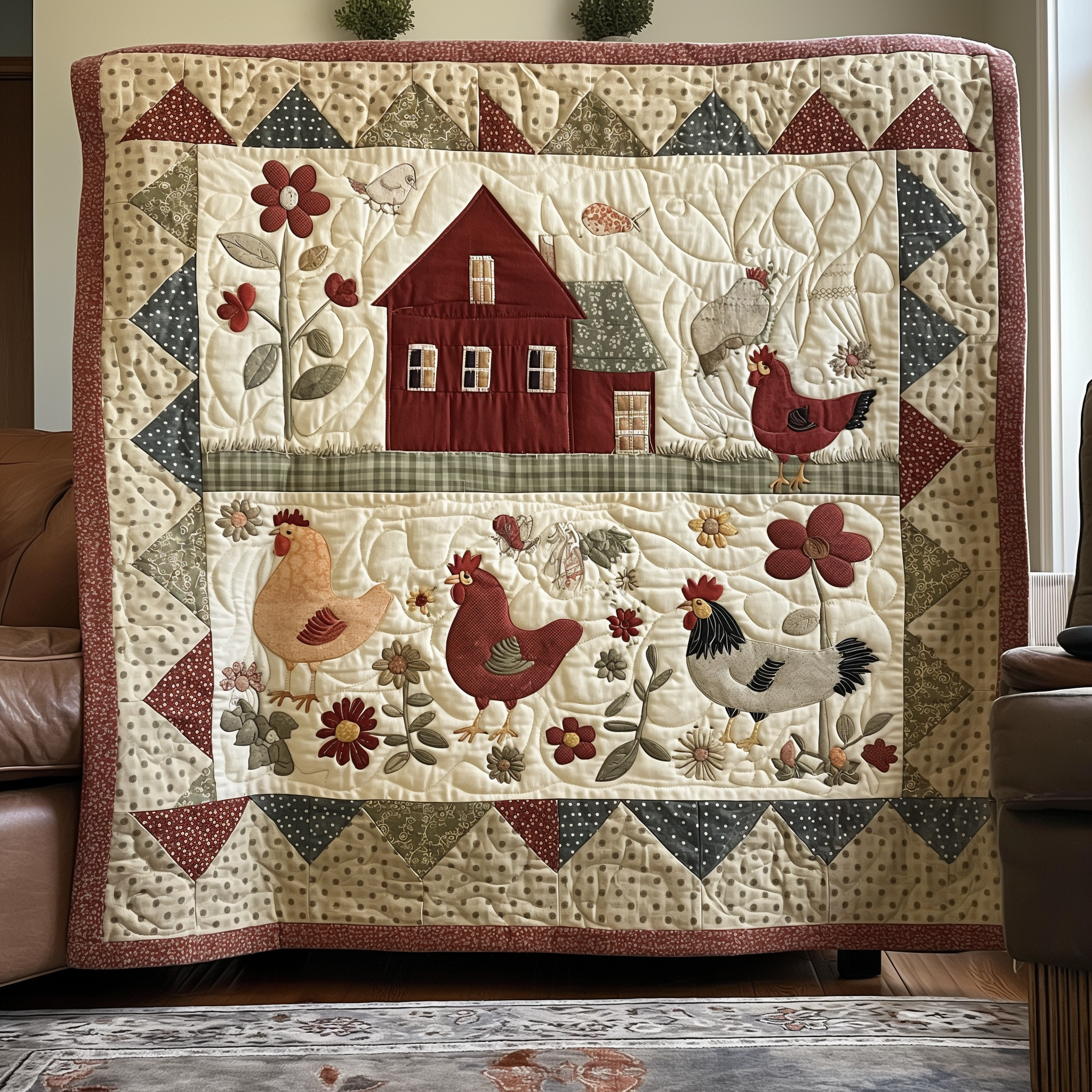 Country Garden Chicken Quilted Blanket Bedspreads Chicken Lover Presents