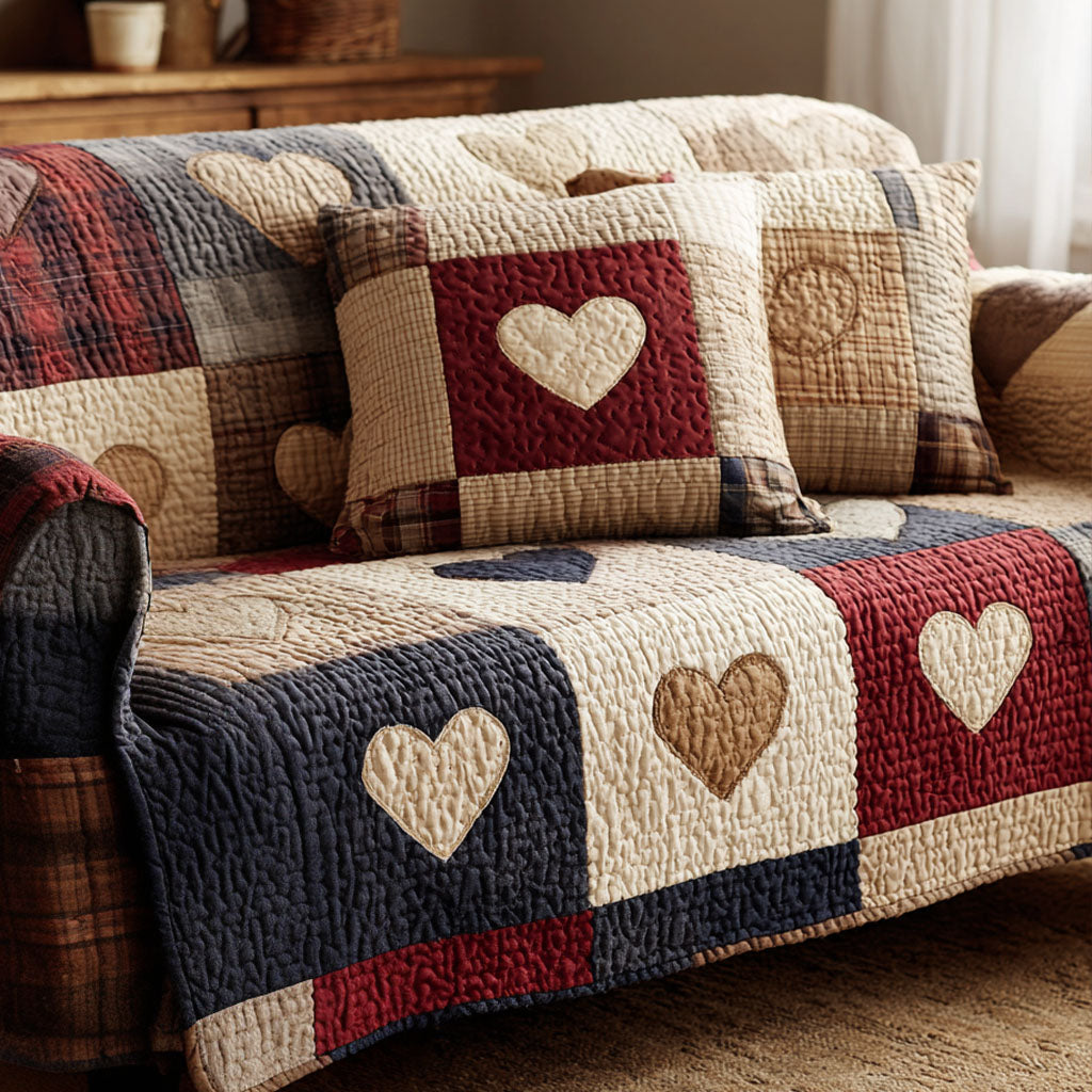 Country Hearts Quilted Sofa Cover Couch Cushion Covers Holiday Gifts For Couples