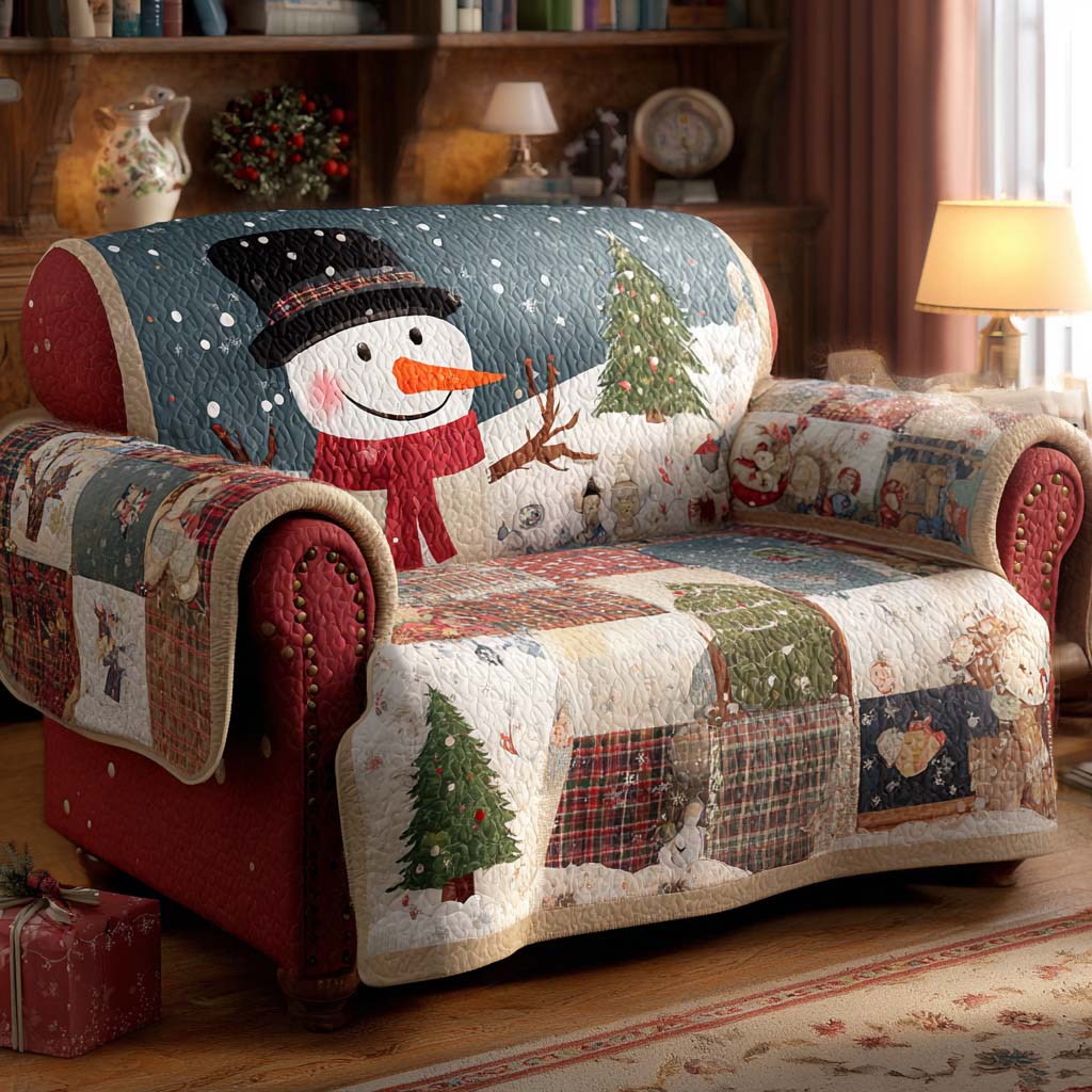 Country Red Snowman Quilted Sofa Cover Christmas Living Room Decor Christmas Ideas For Family