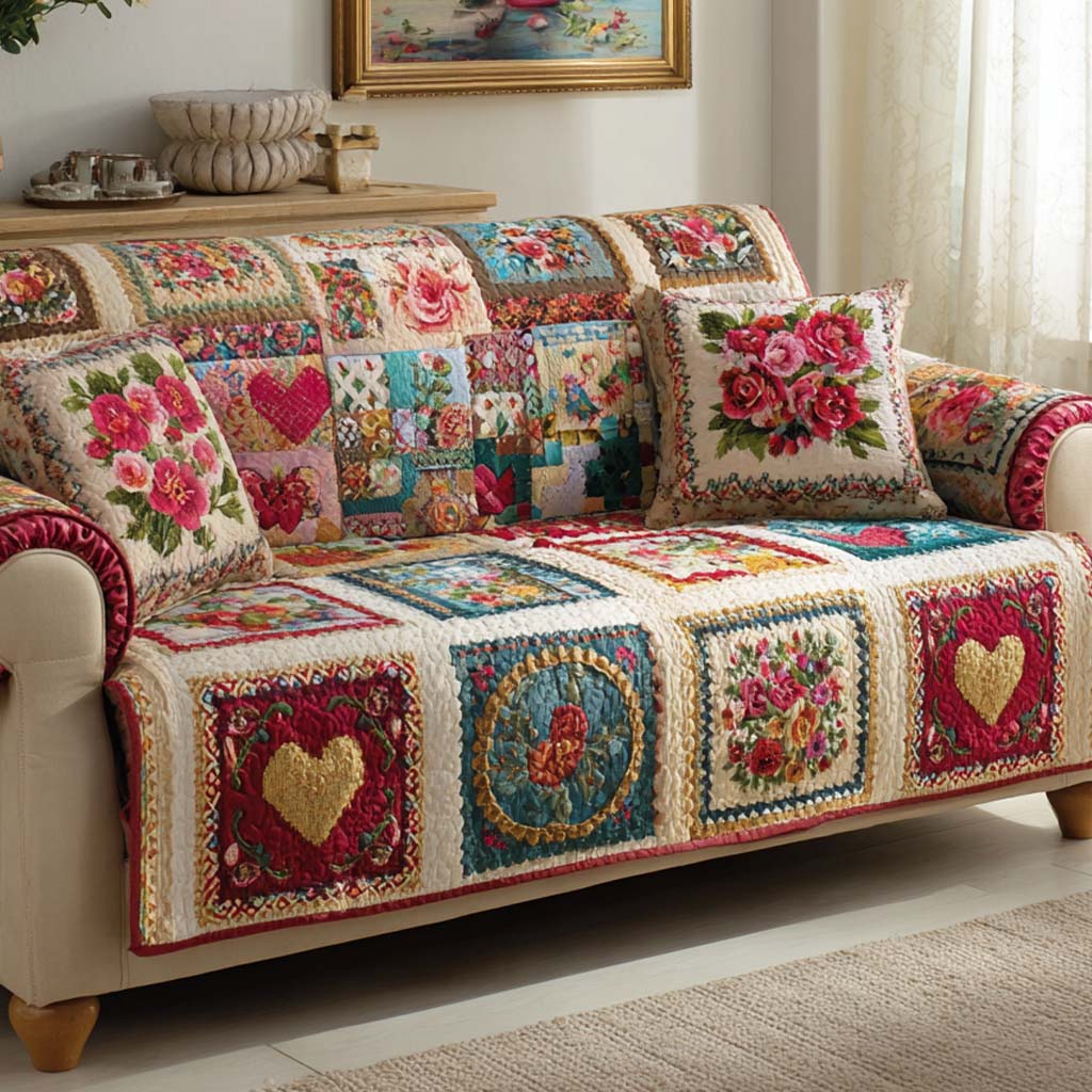 Country Rose Checker Quilted Sofa Cover Living Room Furnishing Ideas Valentine Day Gifts For Wife