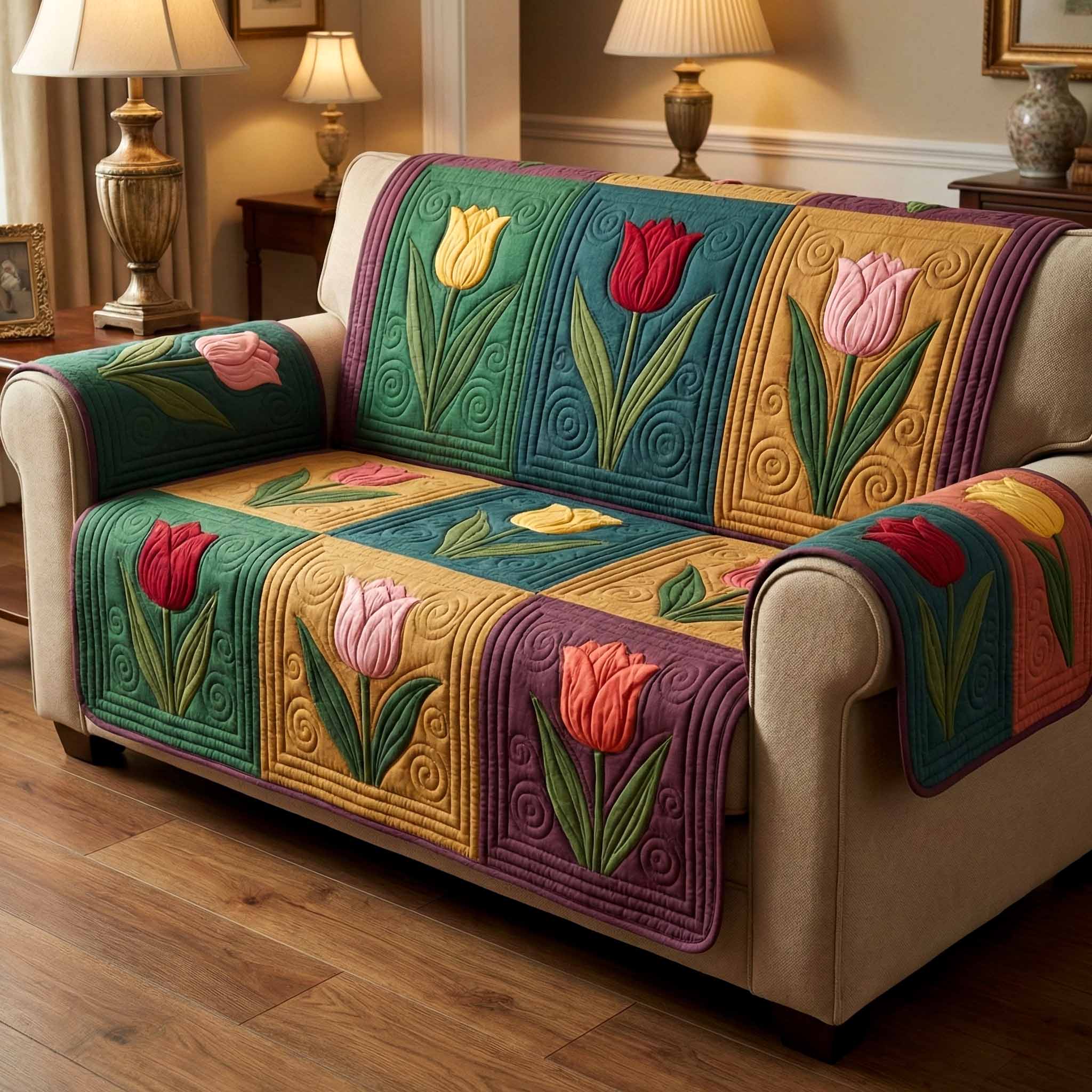 Country Tulips Quilted Sofa Cover Great Couch Covers Mothers Day Present Ideas