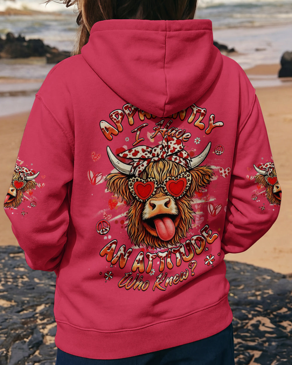 Cow Apparently I Have An Attitude Zipper Hoodie Funny Cow With Heart Sunglasses Bow Gift For Mom - Image 2