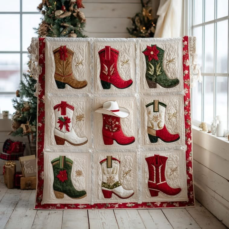 Cowboy Boots Christmas Quilt Blanket Country Western Throw Blanket Cowboy Related Gifts