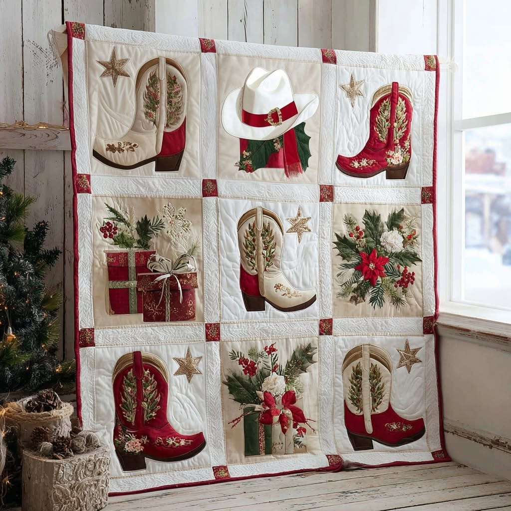Cowboy Boots Christmas Quilt Blanket Winter Holiday Cowboy Present Ideas