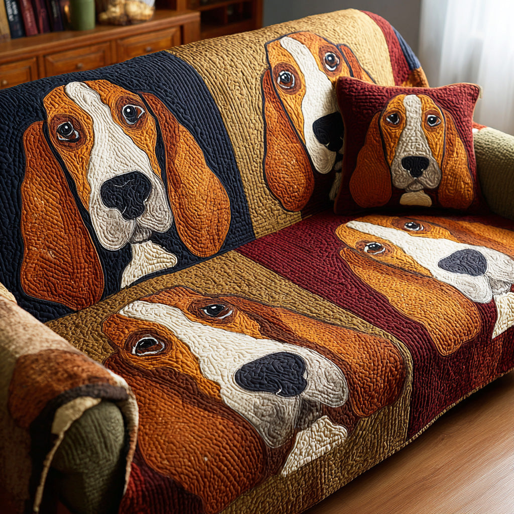 Cozy Basset Quilted Sofa Cover Couch Protector Cute Dog Owner Gift Ideas