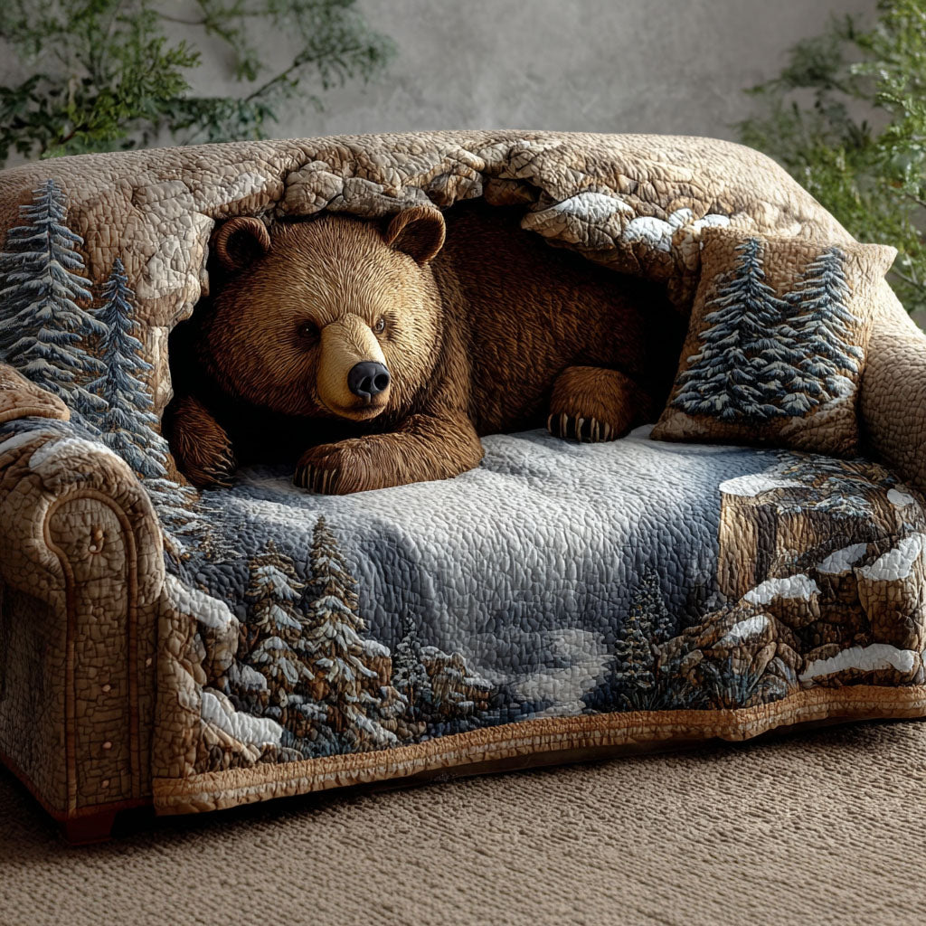 Cozy Bear Lodge Quilted Sofa Cover Living Room Decorations Presents For Wildlife Lovers