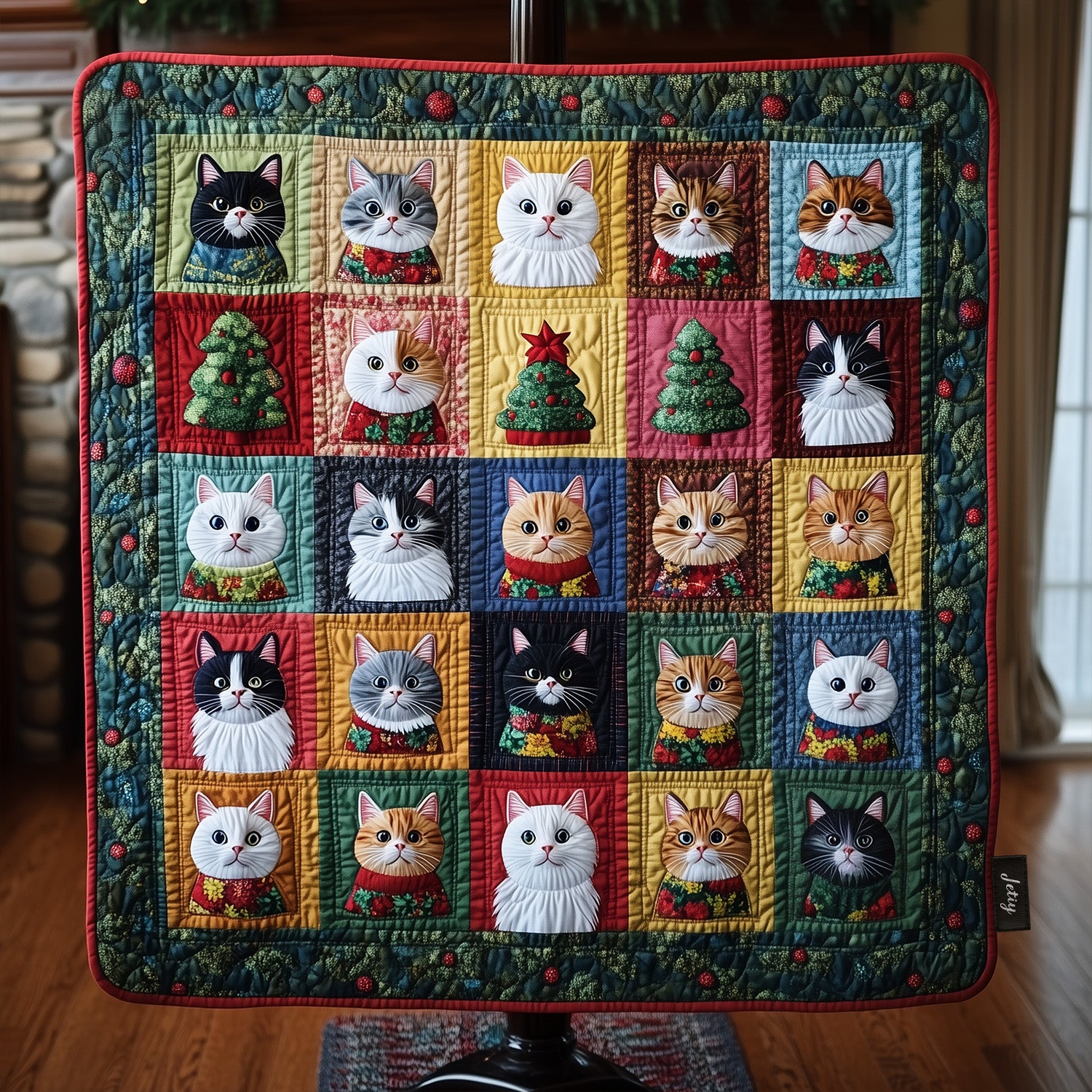 Cozy Cat Clusters Quilted Blanket Xmas Holiday Duvet Cover Set Christmas Gifts For Wife