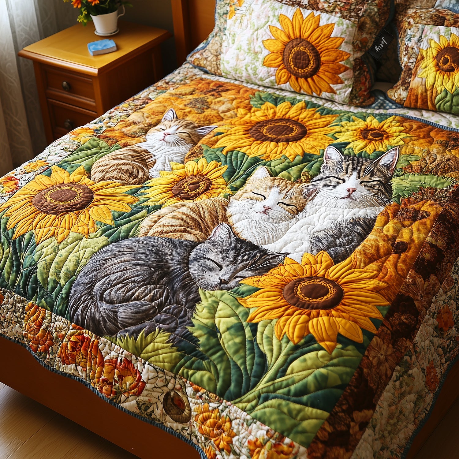 Cozy Cat Companions Quilted Blanket Comforter Sets Gift For Cat Lover
