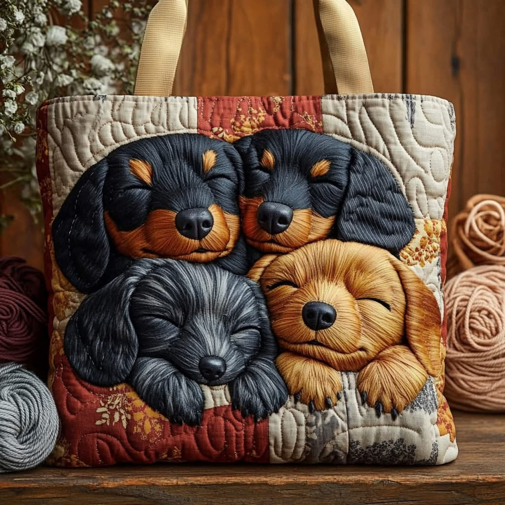 Cozy Dachshund Sleepy Quilted Tote Bag Country Style Bag Gifts For Dachshund Lovers