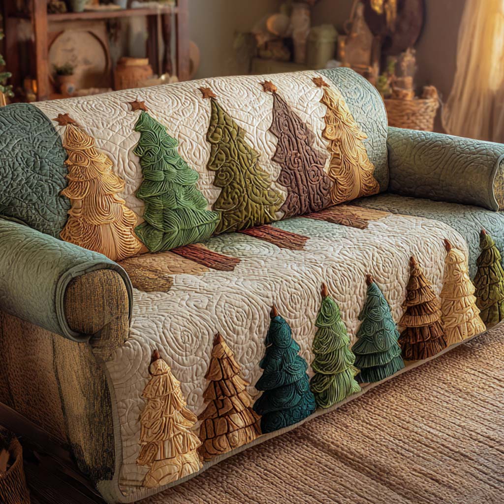 Cozy Earth-Tone Forest Quilted Sofa Cover Christmas Sofa Cover Best Christmas Gifts