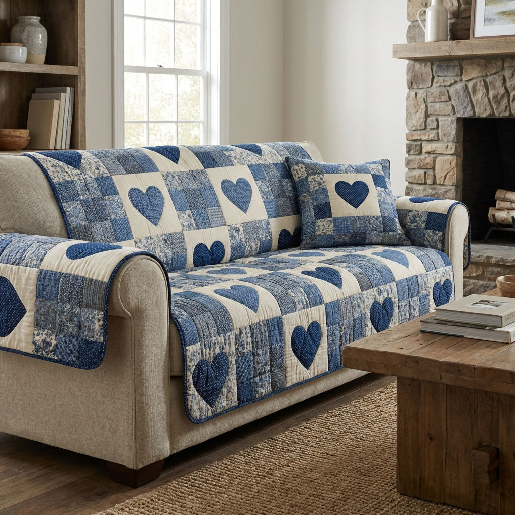 Cozy Hearts Quilted Sofa Cover Couch Protector Christmas Gift Ideas For Couples