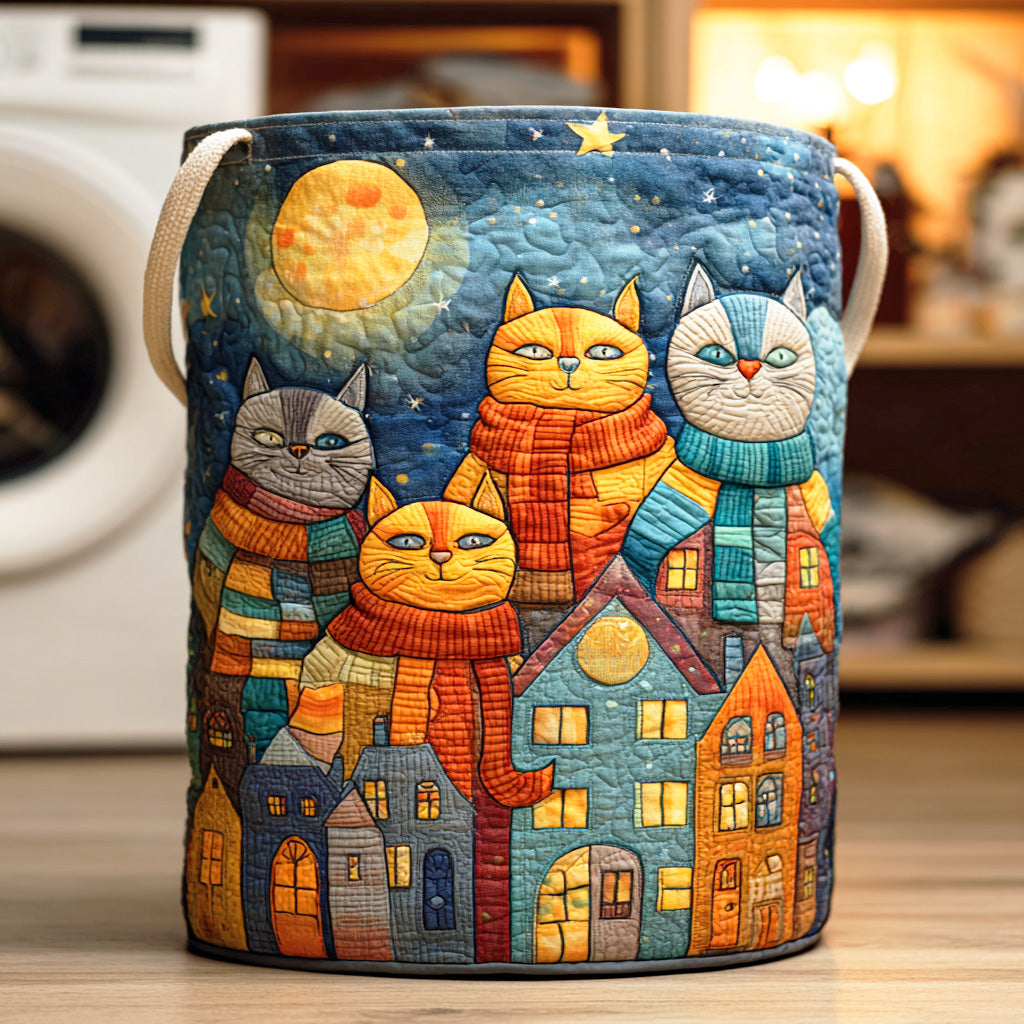 Cozy Kitty Bloom Quilted Laundry Basket Modern Quilted Laundry Basket Gift for Stylish Homes