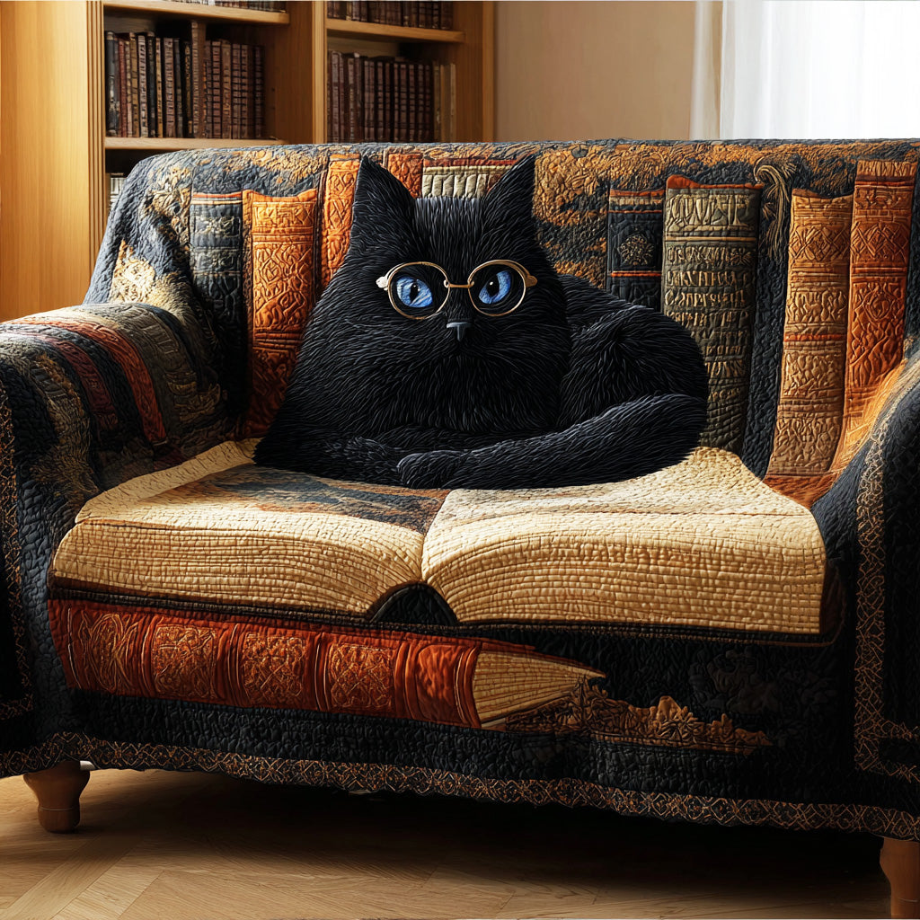 Cozy Library Cat Quilted Sofa Cover Living Room Decor Ideas Best Gifts For Book Lovers