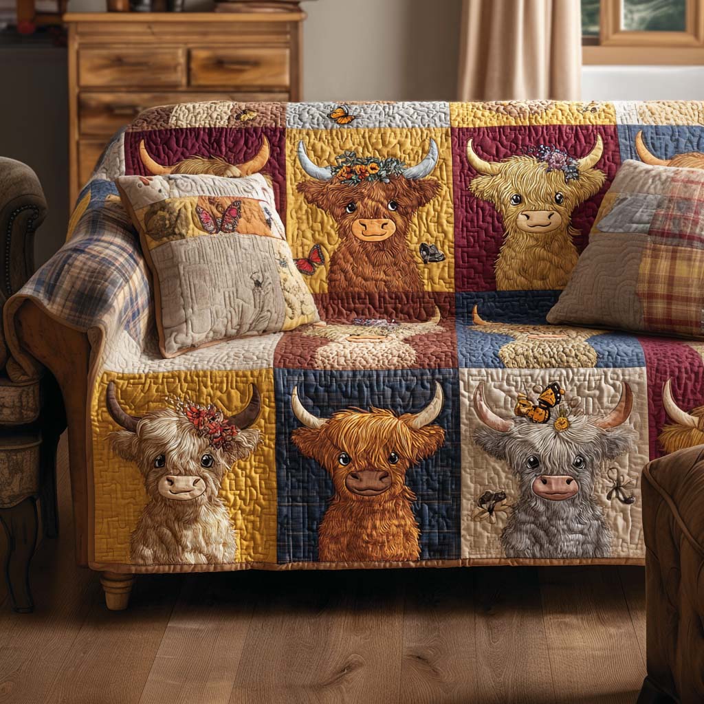 Cozy Pastures Quilted Sofa Cover Couch Seat Covers Highland Cattle Gifts For Her