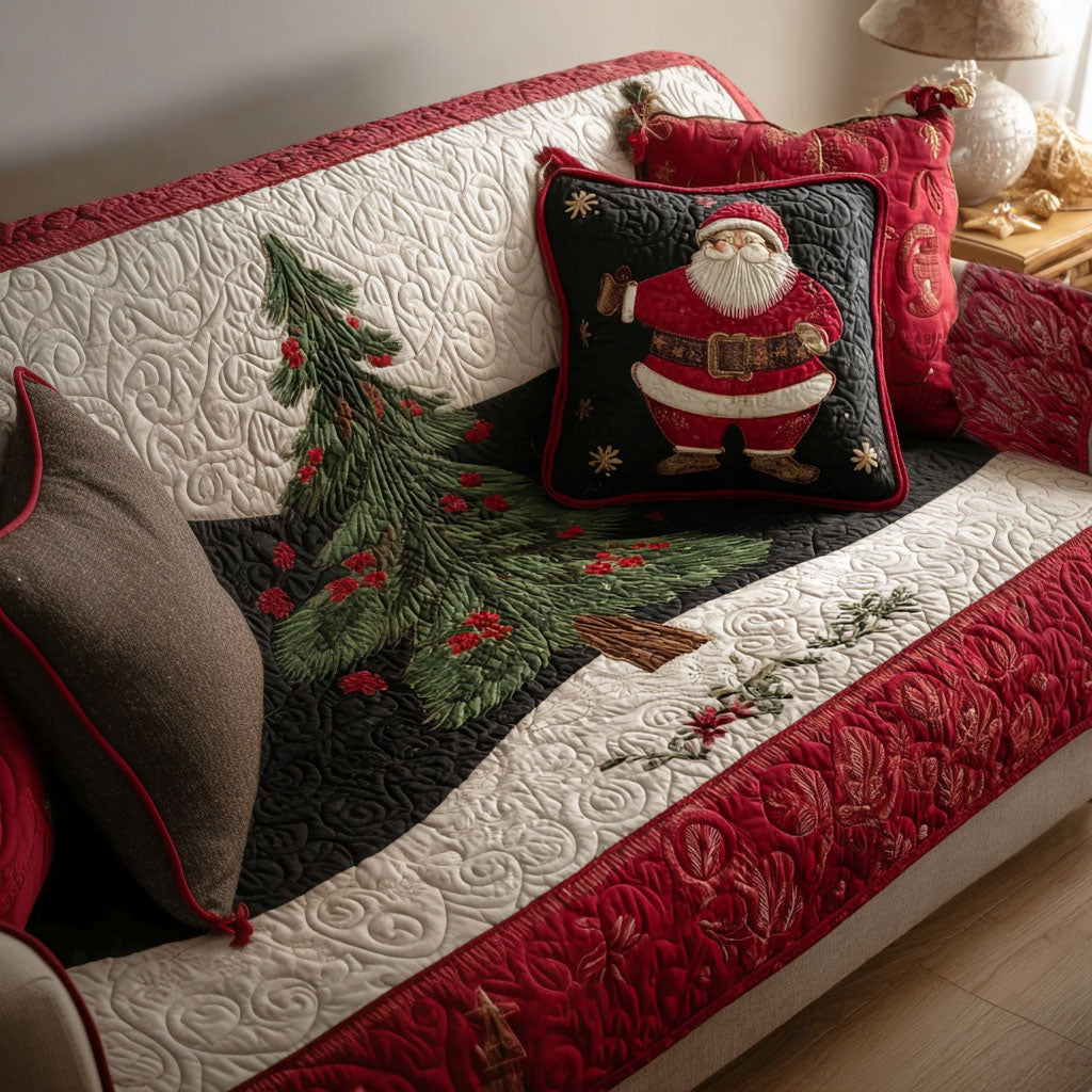 Cozy Pines Quilted Sofa Cover Holiday Living Room Decor Gifts For Mom