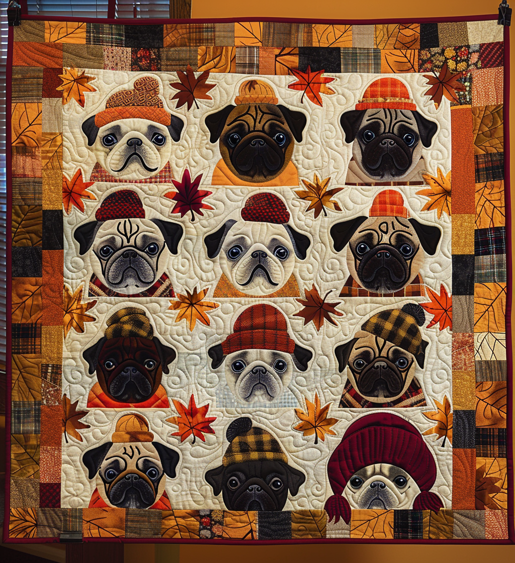 Cozy Pug Gathering Quilted Blanket Best Bedspread Set Presents For Pugs