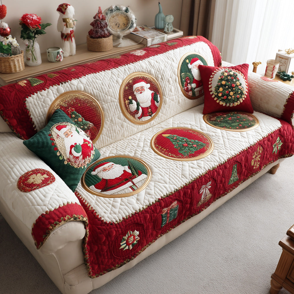 Cozy Santa Quilted Sofa Cover Christmas Couch Decor Best Holiday Gifts