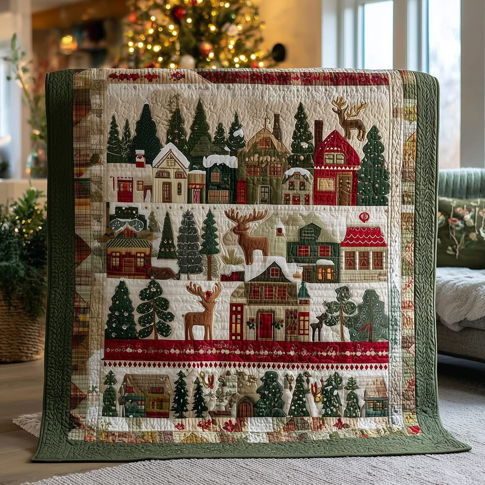 Cozy Village Quilted Blanket Top Christmas Gift Ideas For Cozy Xmas Lovers