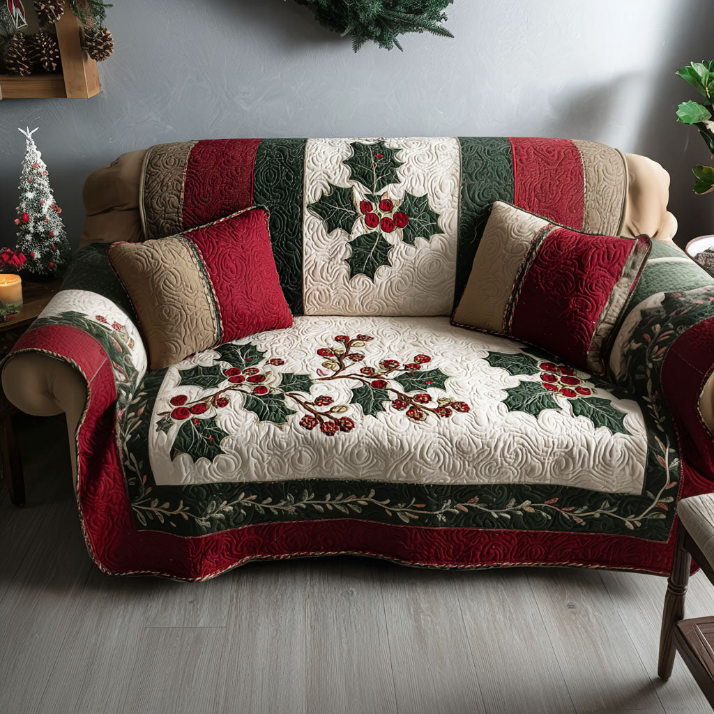 Crimson Berries Quilted Sofa Cover Christmas Family Room Decor Presents For Mother In Law